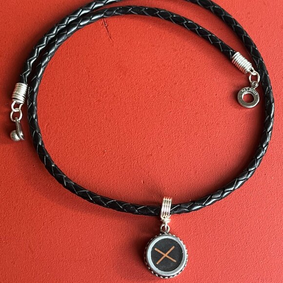 Braided Leather Necklace, Vintage Typewriter Key, Womens Mens Layering Necklace - Picture 2 of 7